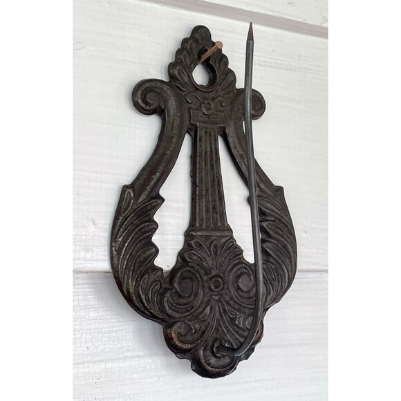 Antique Cast Iron Lyre Shape Paper/bill/ receipt Spike Wall Hanging - Picture 2 of 12